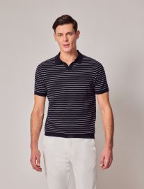 Navy Knitted Stripe Polo Hawes amp Curtis at Hawes & Curtis