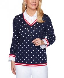 Navy Polka Dot Sweater & Necklace by Alfred Dunner at The Talk