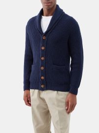 Navy Shawl-neck cotton cardigan Brunello Cucinelli MATCHES UK at Matches