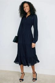 Navy Smocked Button Down Shirt Dress by MICHAEL KORS Rent the Runway at Rent the Runway