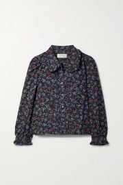 Navy The Pintuck Hemingway floral-print cotton-corduroy blouse THE GREAT NET-A-PORTER at Net a Porter