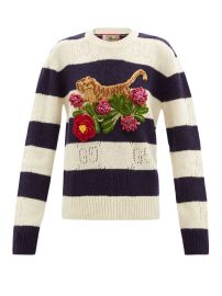 Navy Tiger-embroidered striped wool sweater  Gucci  FASHION US at Matches