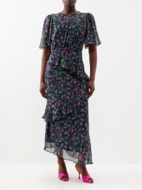 Navy Vida floral-print silk midi dress Saloni FASHION US at Matches