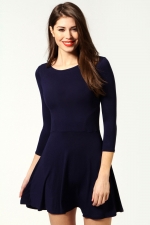 Navy flared dress at Boohoo