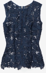 Navy lace cutout top at Intermix