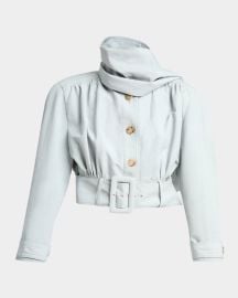Neck-Scarf Belted Linen Crop Jacket at Neiman Marcus