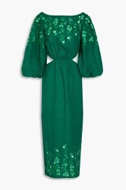 Neela Cutout Embroidered Linen Midi Dress at The Outnet