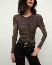 Neeta Ruched Long Sleeve Top in Gold at Veronica Beard