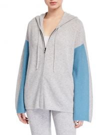 Neiman Marcus Cashmere Collection Cashmere Colorblock Zip-Front Hoodie at Neiman Marcus