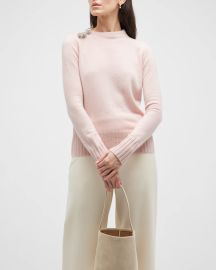 Neiman Marcus Cashmere Collection Cashmere Embellished Button Boatneck Sweater in Blush at Neiman Marcus