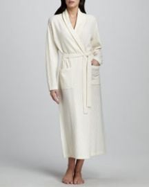 Neiman Marcus Chevron-Knit Long Cashmere Robe Ivory at Neiman Marcus