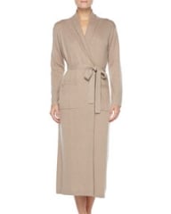 Neiman Marcus Long Cashmere-Silk Robe Taupe at Neiman Marcus