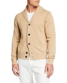 Neiman Marcus Men  x27 s Melange Cotton Shawl-Collar Cardigan Sweater at Neiman Marcus