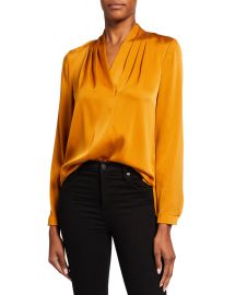 Nellie Pleated V-Neck Long-Sleeve Blouse at Neiman Marcus