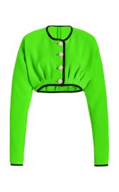 Neon Green And Black Wool Cropped Top With Pearl Buttons  at Rodarte