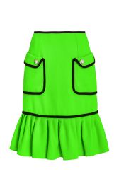 Neon Green And Black Wool Skirt With Ruffle And Pearl Buttons  at Rodarte