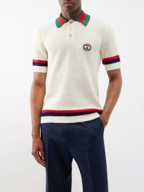 Neutral Logo-embroidered knitted-cotton polo shirt Gucci FASHION US at Matches