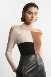 Neutral Slinky Rib Knit Colour Block Top at Karen Millen