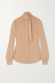 Neutral Tie-detailed silk crepe de chine blouse SAINT LAURENT NET-A-PORTER at Net a Porter