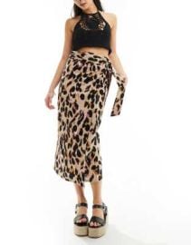 Never Fully Dressed Jaspre linen midaxi skirt in leopard at ASOS