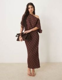 Never Fully Dressed Tilly off shoulder midaxi dress in chocolate at ASOS