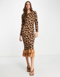 Never Fully Dressed ruffle knit midi dress in leopard print at ASOS