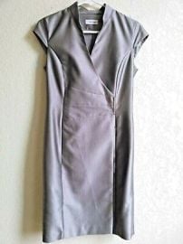 New CALVIN KLEIN Wrap Dress 8 10 Medium Silver Gray Grey Knee Length Cap Sleeves eBay at eBay