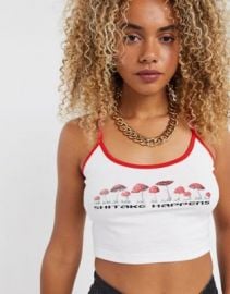 New Girl Order cropped cami top with shitake happens graphic at ASOS