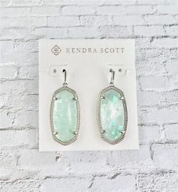 New Kendra Scott Elle Iridescent Mint Illusion Silver tone Earrings eBay at eBay