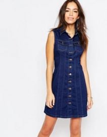 New Look Button Front Denim Dress at asos com at Asos