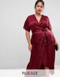 New Look Curve jacquard dress in burgandy at asos com at Asos