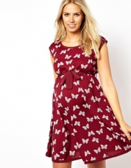 New Look Maternity  New Look Maternity Butterfly Print Waisted Dress at Asos