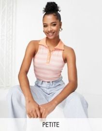 New Look Petite collared vest in pink stripe at ASOS