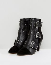 New Look Stud Buckle Ankle Boot With Cone Heel at ASOS