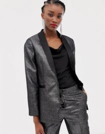 New Look satin tux blazer in silver   ASOS at Asos