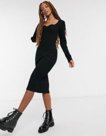 New Look sweetheart knitted dress in black at ASOS