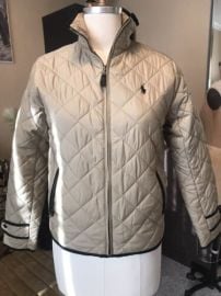 New WOT Ralph Lauren Sport Quilted Full Zip Jacket Khaki Black Trim Womenaposs Sz M eBay at eBay