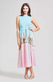 New York City Printed Poplin Belted High Neck Dress by Lela Rose at Orchard Mile