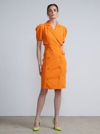 New York Company Notch Lapel Puff Sleeve Bodycon Blazer Dress in Orange Crush at NY&C