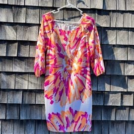 New York amp Company Dresses New York And Company White Orange Pink Splash Mini Long Sleeve Dress Small Poshmark at Poshmark