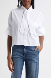 Next Ex Tie Neck Crop Shirt at Nordstrom