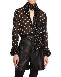 Nia Polka-Dot-Print Silk Top w/ Removable Scarf at Neiman Marcus