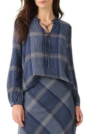 Nic Zoe Line It Up Plaid Long Sleeve Top in Indigo Multi at Nordstrom