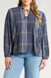 Nic Zoe Line It Up Plaid Long Sleeve Top in Indigo Multi at Nordstrom