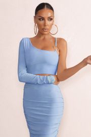 Nice Powder Blue Asymmetric Neck Crop Top With O Ring Detail Club L London - USA at Club L