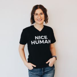 Nice human v-neck tee at Nice Branding