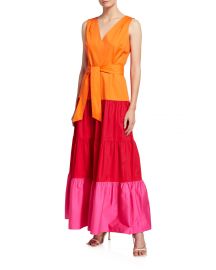 Nicola Colorblock Tiered Poplin Maxi Dress by Milly at Neiman Marcus