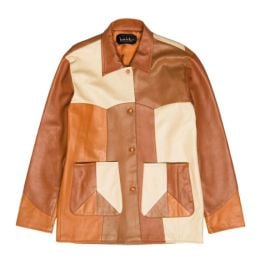 Nicole Miller Collection Patchwork Leather Jacket Brown at Nicole Miller