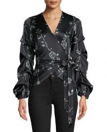 Nicole Miller Floral-Print Wrap Top   Reviews - Tops - Women - Macy s at Macys