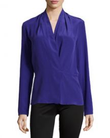 Nicole Miller Pleated-Shoulder Long-Sleeve Blouse Ultra Blue at Neiman Marcus